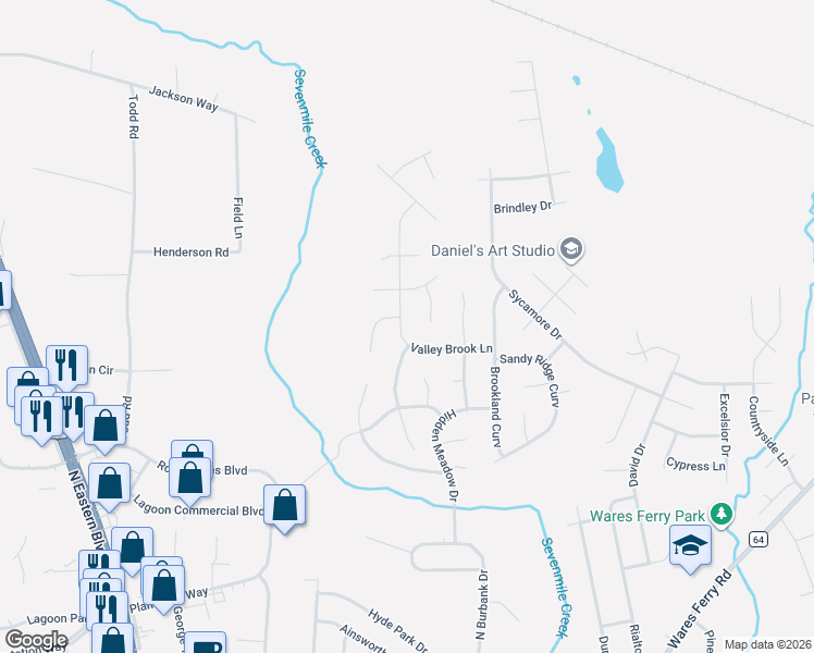 map of restaurants, bars, coffee shops, grocery stores, and more near 1301 Karen Valley Place in Montgomery