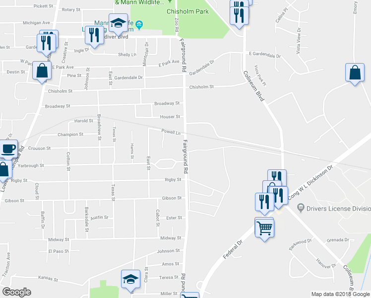 map of restaurants, bars, coffee shops, grocery stores, and more near 3434 Fairground Road in Montgomery