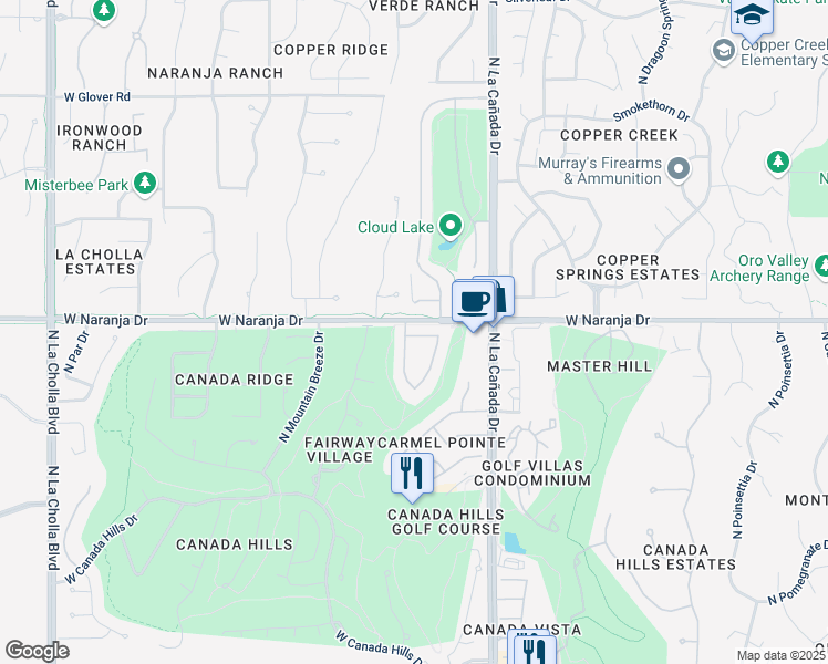 map of restaurants, bars, coffee shops, grocery stores, and more near 1511 West Sand Pebble Drive in Tucson