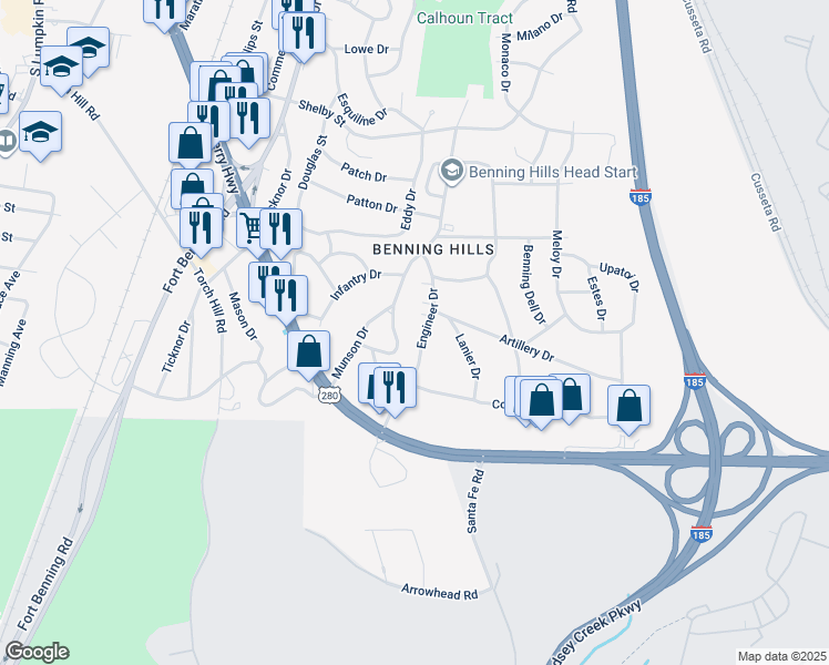 map of restaurants, bars, coffee shops, grocery stores, and more near 53 Engineer Drive in Columbus