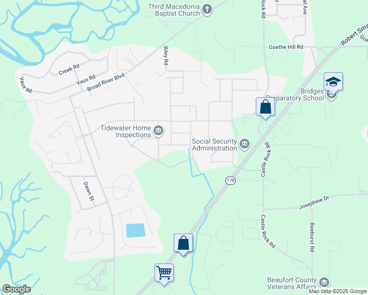 map of restaurants, bars, coffee shops, grocery stores, and more near 6 Coosawhatchie Way in Beaufort