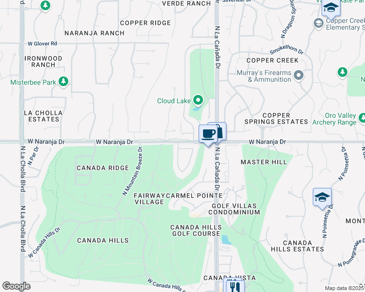 map of restaurants, bars, coffee shops, grocery stores, and more near 1511 West Sand Pebble Drive in Tucson