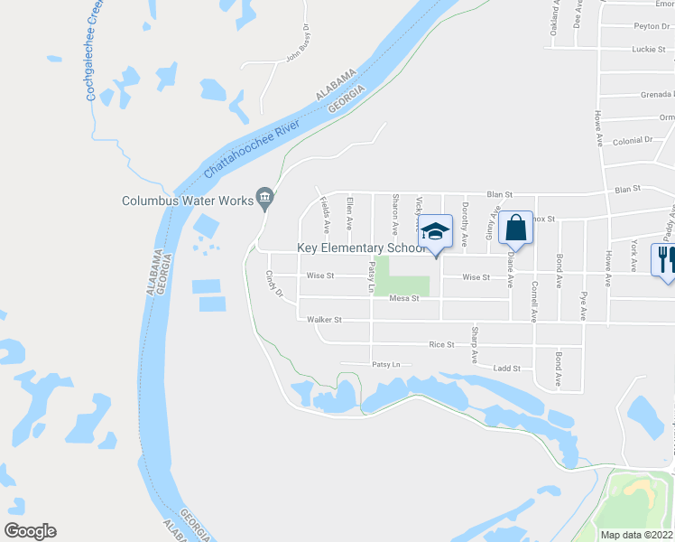 map of restaurants, bars, coffee shops, grocery stores, and more near 2455 Wise Street in Columbus