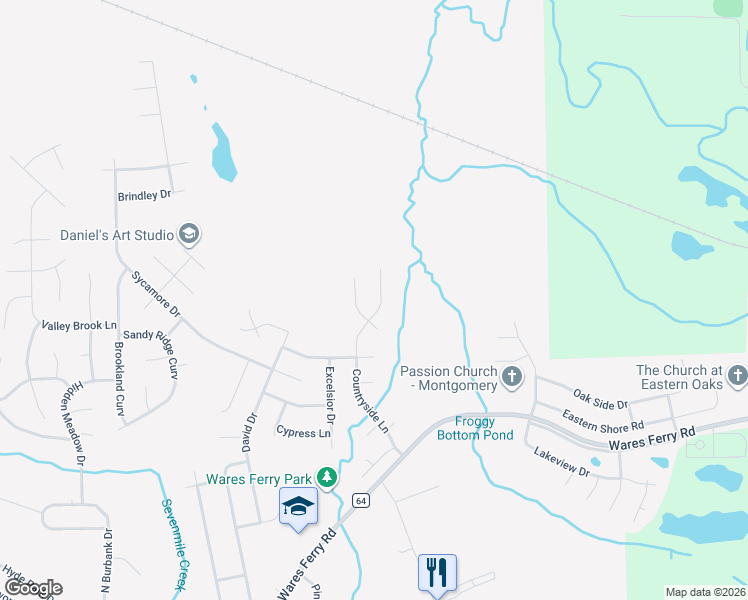 map of restaurants, bars, coffee shops, grocery stores, and more near 6500 West Cypress Court in Montgomery