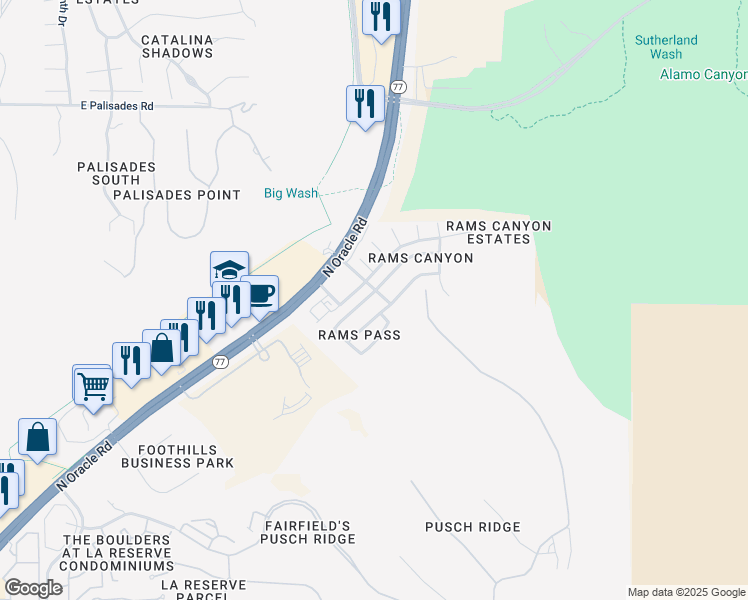 map of restaurants, bars, coffee shops, grocery stores, and more near 2298 East Stone Stable Drive in Oro Valley