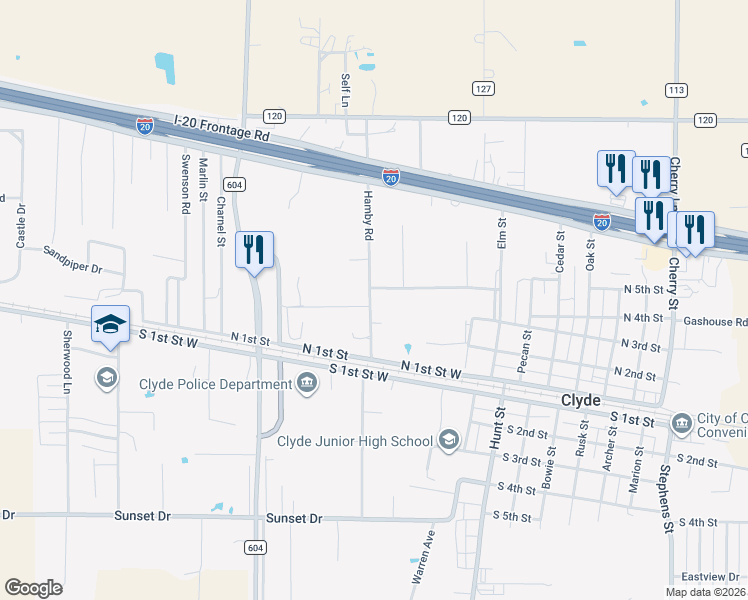 map of restaurants, bars, coffee shops, grocery stores, and more near 313 Hamby Road in Clyde
