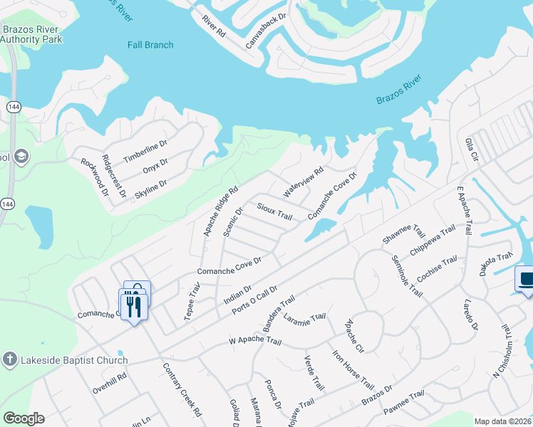 map of restaurants, bars, coffee shops, grocery stores, and more near 3618 Durango Trail in Granbury