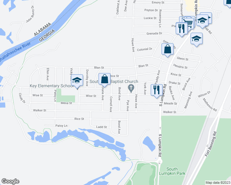 map of restaurants, bars, coffee shops, grocery stores, and more near 2835 Wise Street in Columbus