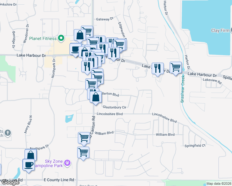 map of restaurants, bars, coffee shops, grocery stores, and more near 740 Wicklow Place in Ridgeland