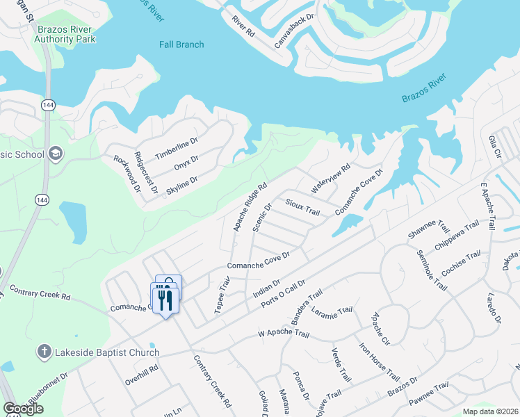 map of restaurants, bars, coffee shops, grocery stores, and more near 3603 Raintree Trail in Granbury
