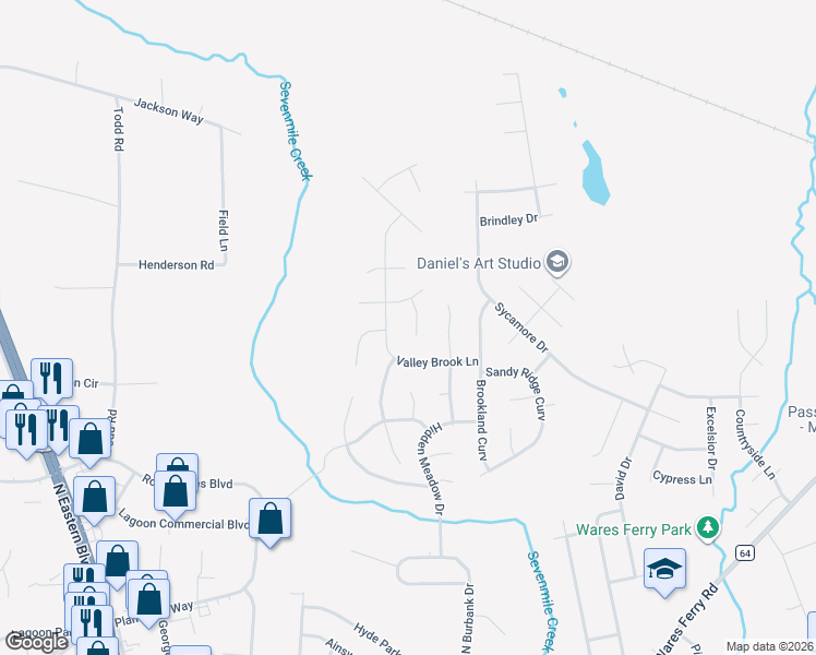 map of restaurants, bars, coffee shops, grocery stores, and more near 1301 Karen Valley Place in Montgomery