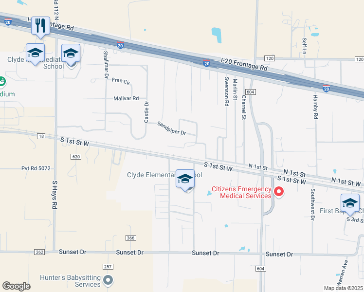 map of restaurants, bars, coffee shops, grocery stores, and more near 1802 Tonkawa Circle in Clyde