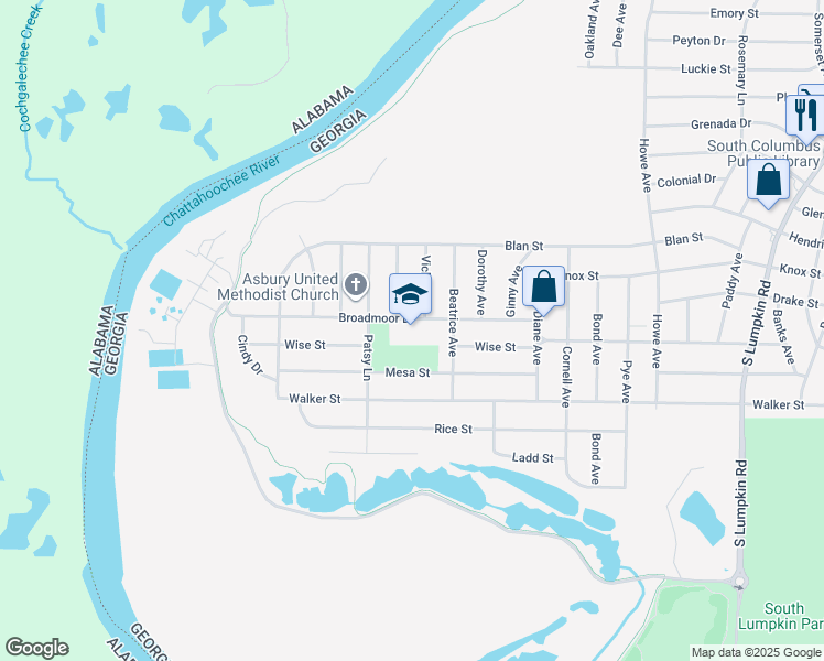 map of restaurants, bars, coffee shops, grocery stores, and more near 2520 Broadmoor Drive in Columbus