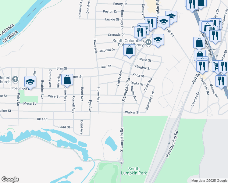 map of restaurants, bars, coffee shops, grocery stores, and more near 3040 Drake Street in Columbus