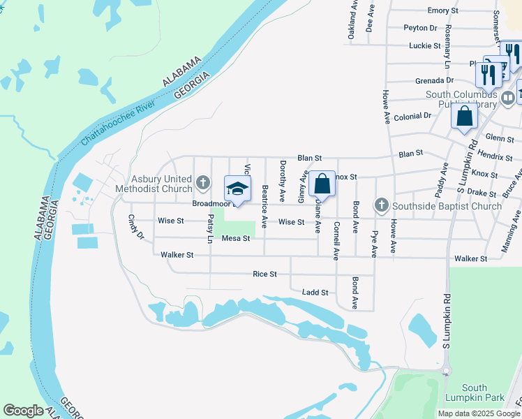 map of restaurants, bars, coffee shops, grocery stores, and more near 2520 Broadmoor Drive in Columbus