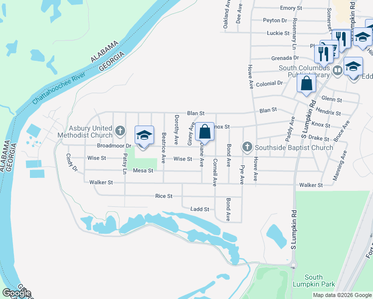 map of restaurants, bars, coffee shops, grocery stores, and more near 2336 Ginny Avenue in Columbus