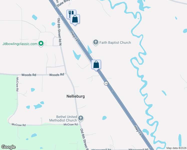 map of restaurants, bars, coffee shops, grocery stores, and more near 4969 Highway 19 North in Meridian