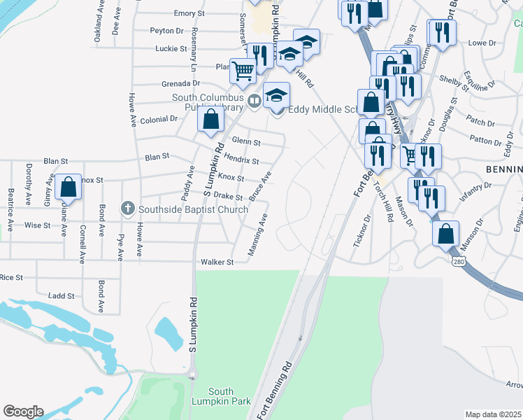 map of restaurants, bars, coffee shops, grocery stores, and more near 3321 Drake Street in Columbus