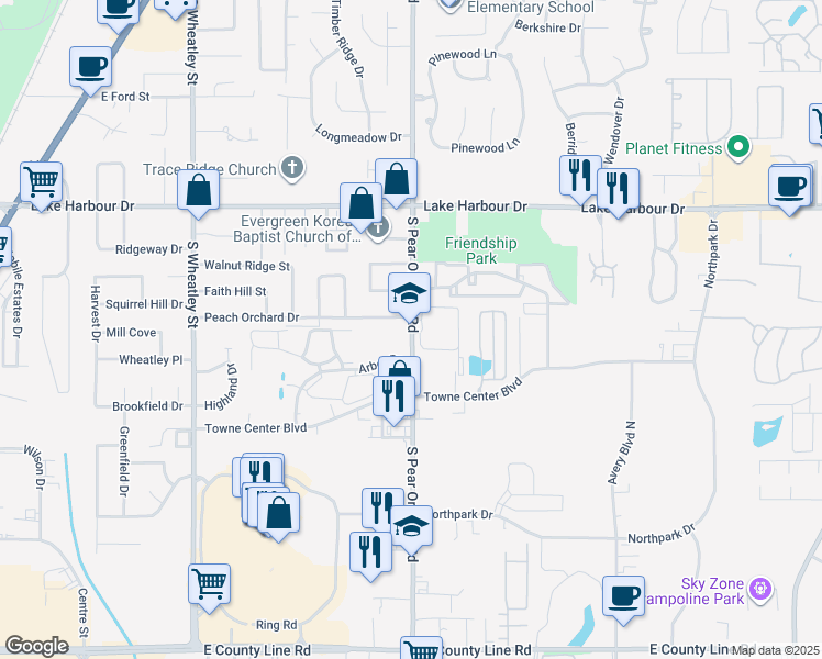 map of restaurants, bars, coffee shops, grocery stores, and more near in Ridgeland
