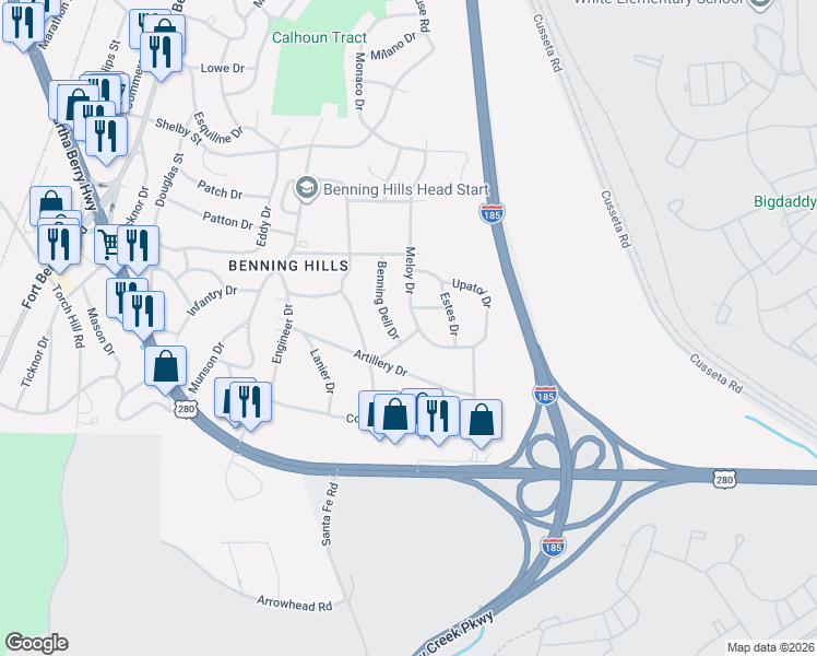 map of restaurants, bars, coffee shops, grocery stores, and more near 19 Malone Drive in Columbus