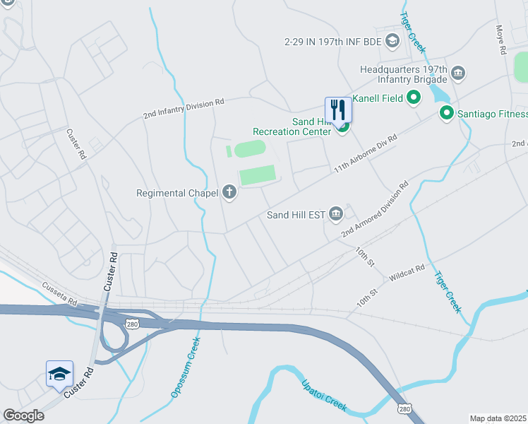 map of restaurants, bars, coffee shops, grocery stores, and more near 11th Airborne Div Road in Columbus