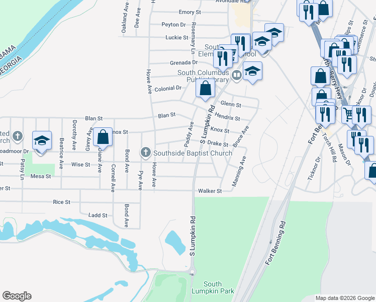 map of restaurants, bars, coffee shops, grocery stores, and more near 2334 Paddy Avenue in Columbus
