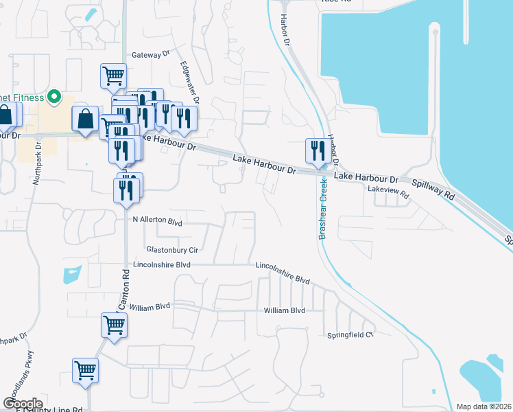 map of restaurants, bars, coffee shops, grocery stores, and more near 625 Thompson Shelton Road in Ridgeland