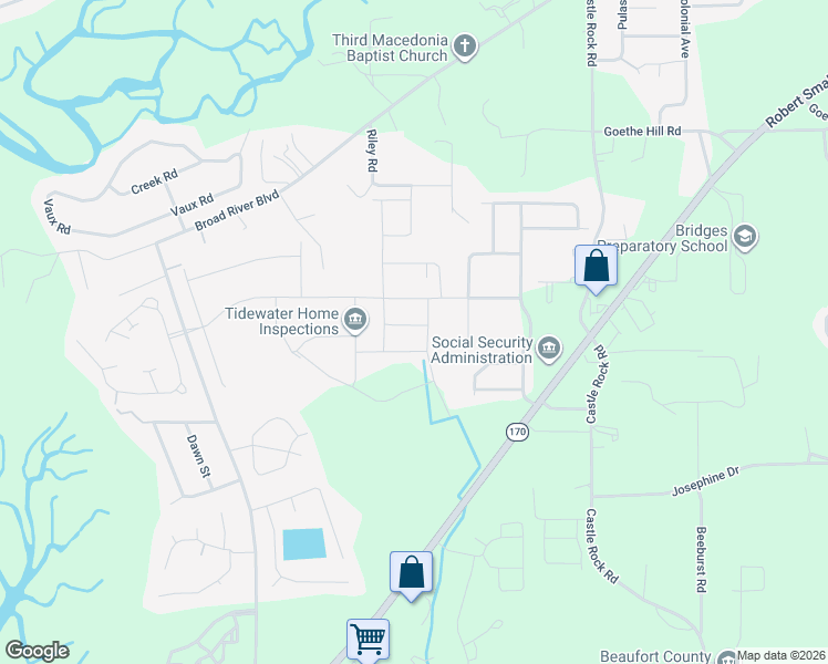 map of restaurants, bars, coffee shops, grocery stores, and more near 10 Whitewater Way in Beaufort