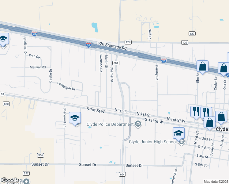 map of restaurants, bars, coffee shops, grocery stores, and more near 413 Charnel Street in Clyde