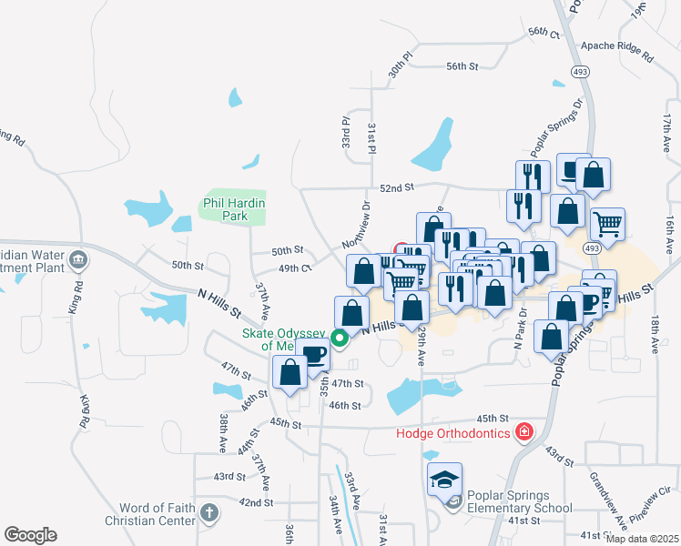 map of restaurants, bars, coffee shops, grocery stores, and more near 4905-4999 Shumate Road in Meridian