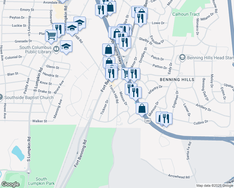 map of restaurants, bars, coffee shops, grocery stores, and more near 126 Torch Hill Road in Columbus