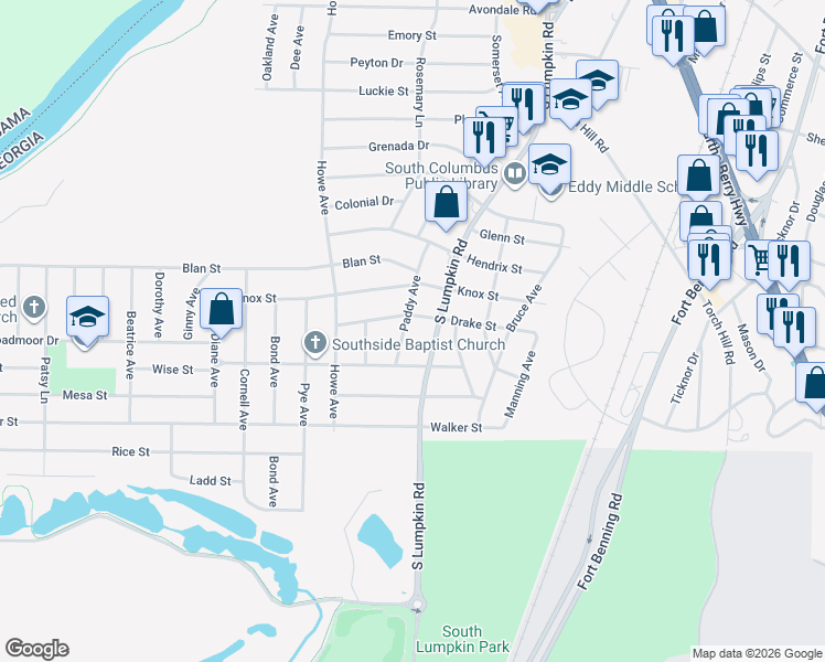 map of restaurants, bars, coffee shops, grocery stores, and more near 2334 Paddy Avenue in Columbus