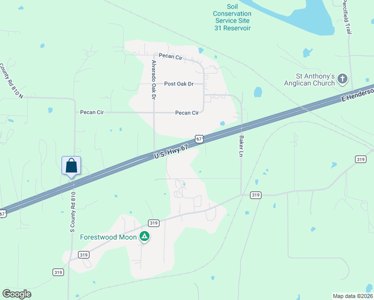 map of restaurants, bars, coffee shops, grocery stores, and more near 6000 East Henderson Street in Alvarado