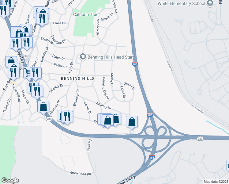 map of restaurants, bars, coffee shops, grocery stores, and more near 19 Malone Drive in Columbus