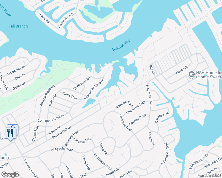 map of restaurants, bars, coffee shops, grocery stores, and more near 3813 Horseshoe Trail in Granbury