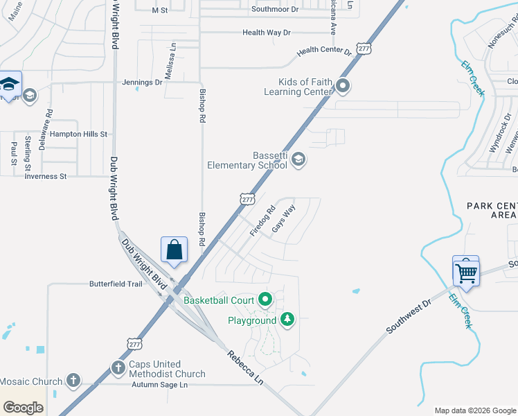 map of restaurants, bars, coffee shops, grocery stores, and more near 3426 Firedog Road in Abilene