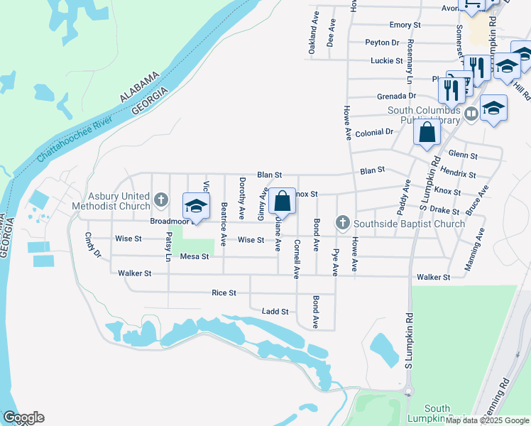 map of restaurants, bars, coffee shops, grocery stores, and more near 2336 Ginny Avenue in Columbus