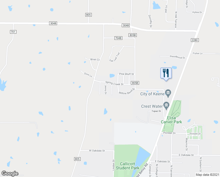 map of restaurants, bars, coffee shops, grocery stores, and more near 1010 Shelly Drive in Cleburne