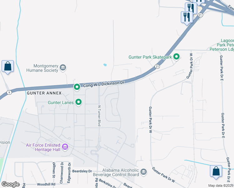map of restaurants, bars, coffee shops, grocery stores, and more near 63-1661 Fisher Dr in Montgomery