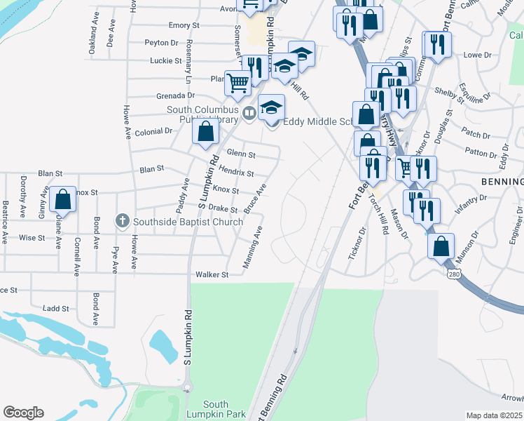 map of restaurants, bars, coffee shops, grocery stores, and more near 3321 Drake Street in Columbus