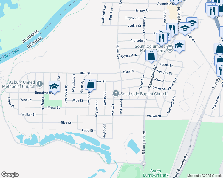 map of restaurants, bars, coffee shops, grocery stores, and more near 2323 Pye Avenue in Columbus