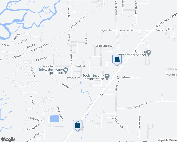 map of restaurants, bars, coffee shops, grocery stores, and more near 44 Pennyroyal Way in Beaufort