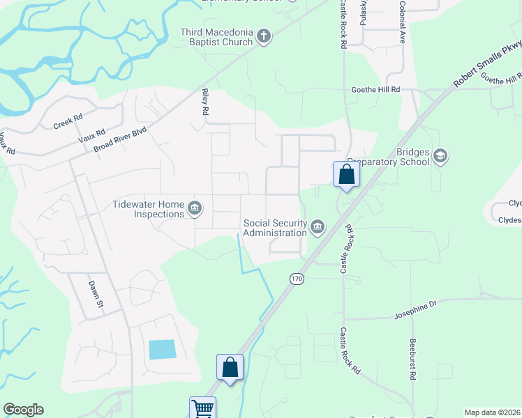 map of restaurants, bars, coffee shops, grocery stores, and more near 11 Seneca Way in Beaufort