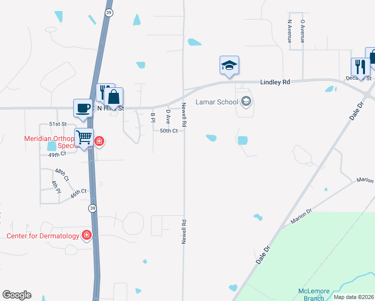 map of restaurants, bars, coffee shops, grocery stores, and more near 4905 Newell Rd in Meridian
