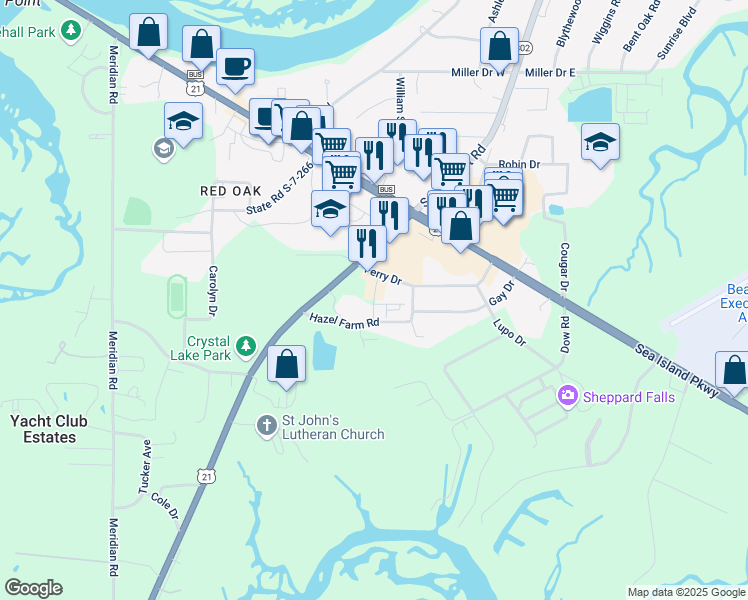map of restaurants, bars, coffee shops, grocery stores, and more near Sea Point Drive in Beaufort