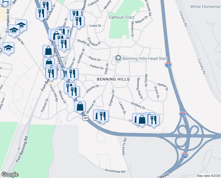 map of restaurants, bars, coffee shops, grocery stores, and more near 119 Engineer Drive in Columbus