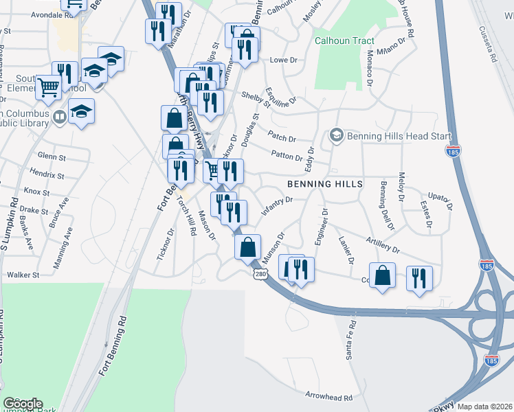 map of restaurants, bars, coffee shops, grocery stores, and more near 52 Cantrell Drive in Columbus