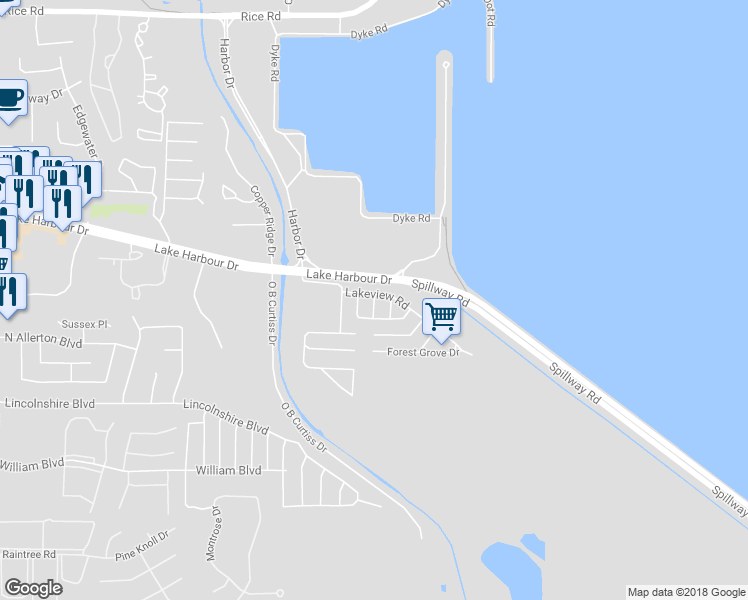 map of restaurants, bars, coffee shops, grocery stores, and more near 198 Bayshore Drive in Ridgeland