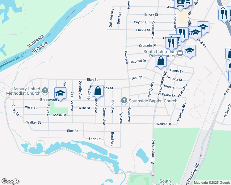 map of restaurants, bars, coffee shops, grocery stores, and more near 2323 Pye Avenue in Columbus