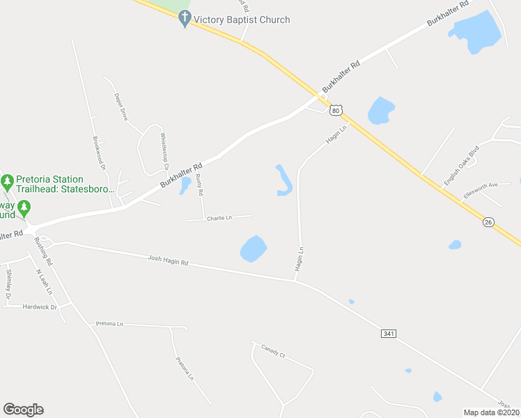 map of restaurants, bars, coffee shops, grocery stores, and more near 2919 Charlie Lane in Statesboro